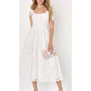 LULU'S  L White Proof of Perfection Floral Tiered Tie-Strap Midi Dress NEW B114
